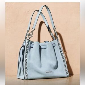 Michael Kors  NWT Jet-Set Luxury  Mina Large Suede Chain Bag Pale Ocean Blue